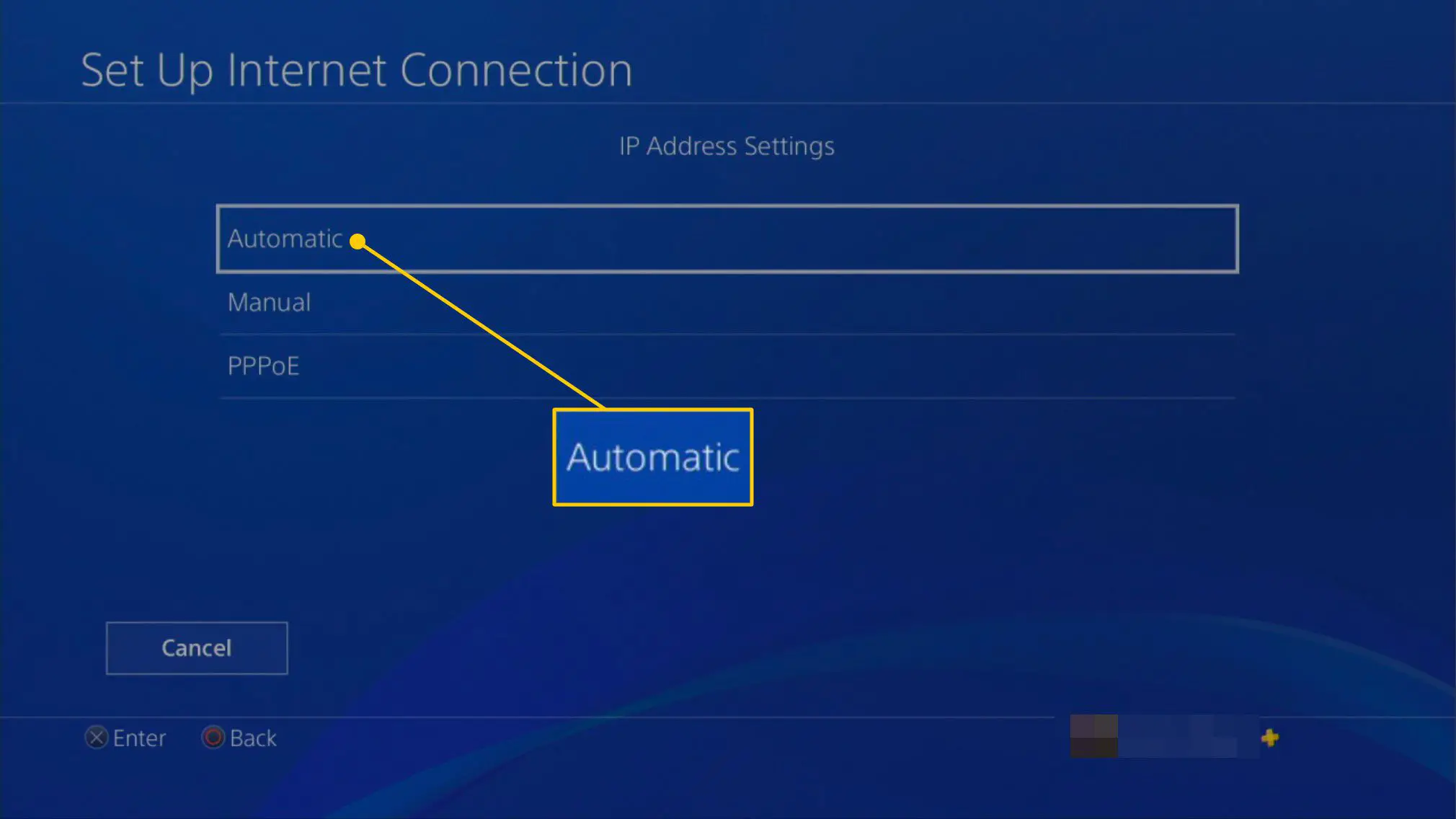 Configurações de endereço IP em um PS4