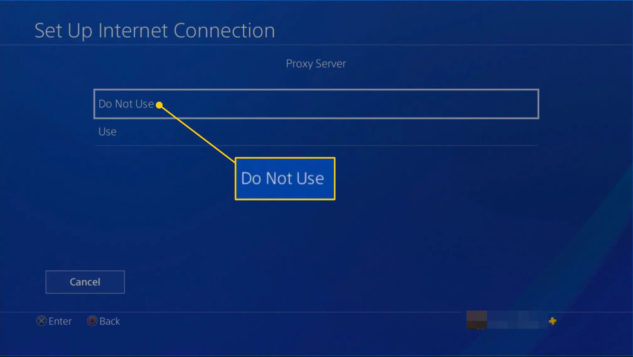 Configurações do servidor proxy em um PlayStation 4