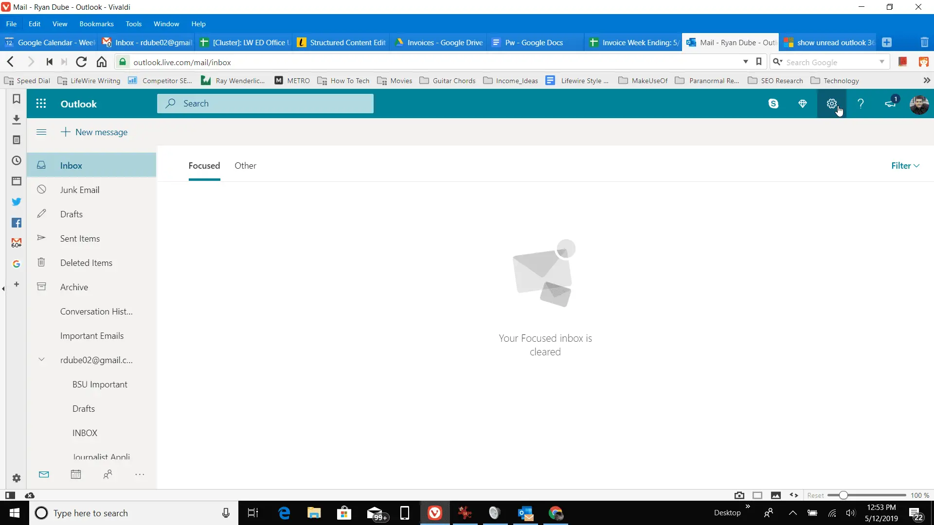 Captura de tela das configurações do Outlook online