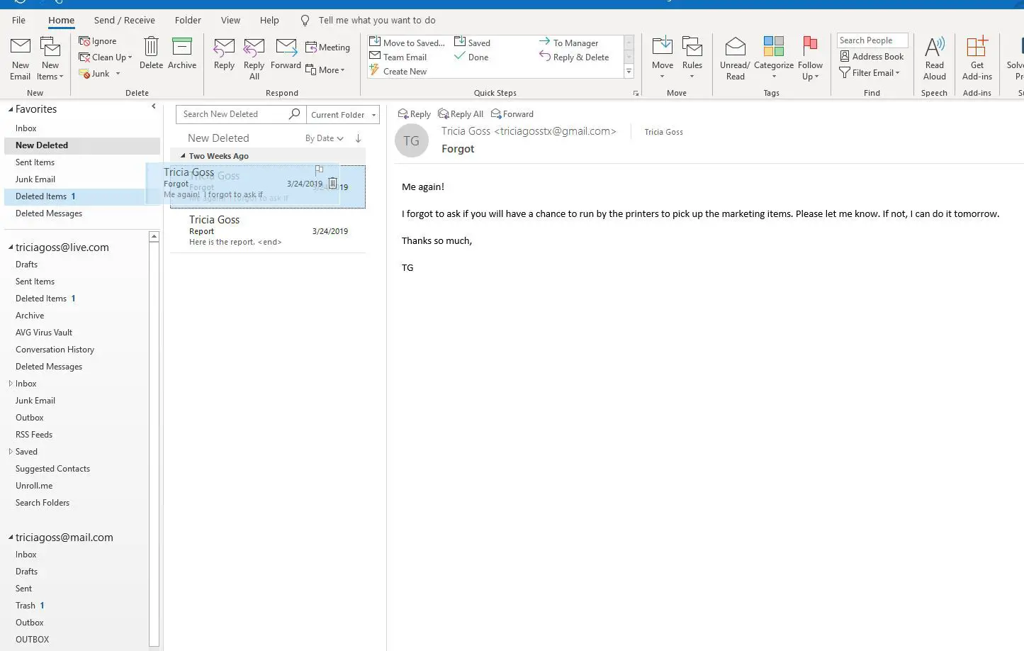 Captura de tela de arrastar e-mail para a pasta