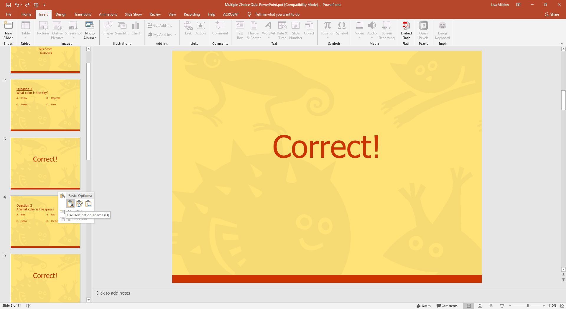 Colando um slide copiado na visualização da estrutura de tópicos do PowerPoint.