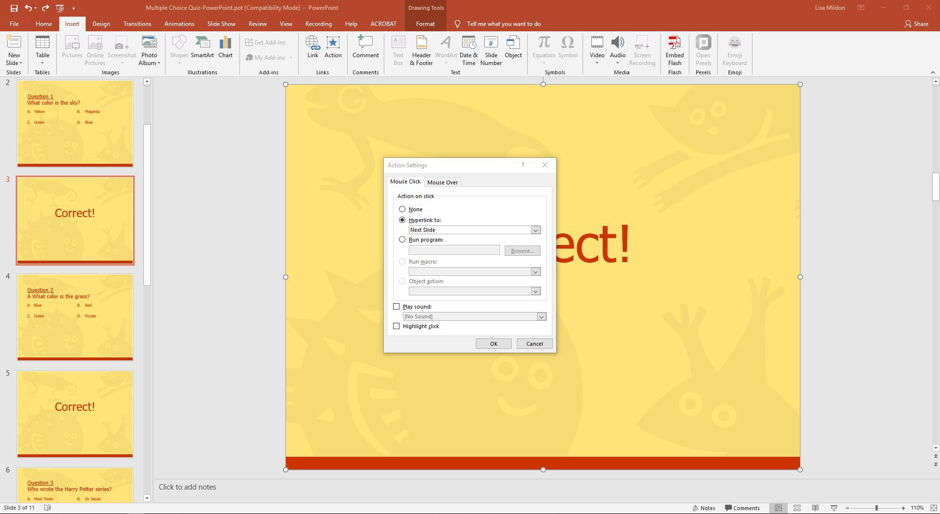 Configurando um slide para avançar para o próximo slide no PowerPoint.