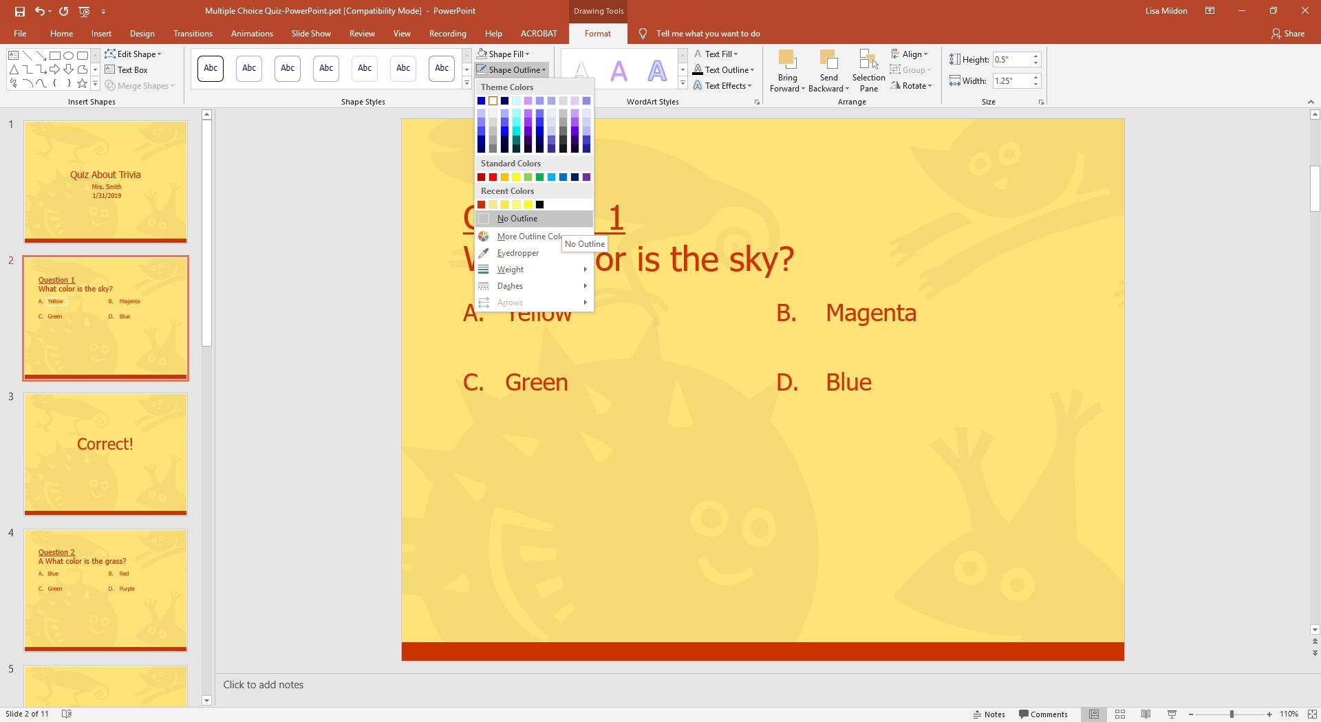 Removendo um contorno colorido em um retângulo no PowerPoint.