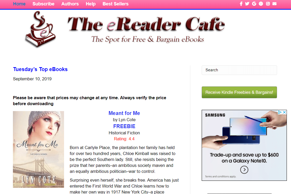 Livro de romance grátis no The eReader Cafe