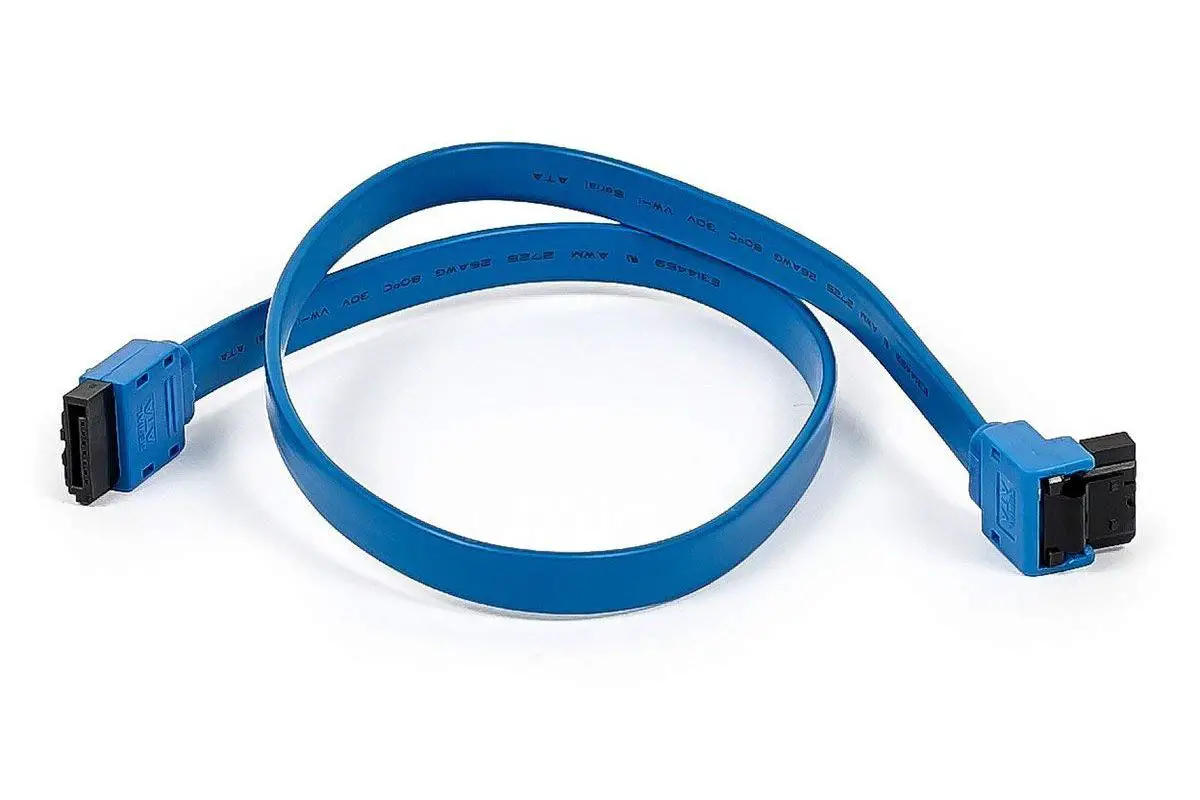 Imagem de um cabo SATA Monoprice azul