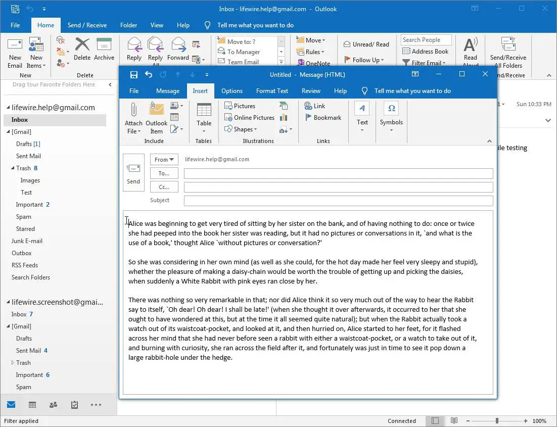 Inserir menu em uma mensagem no Outlook 2016