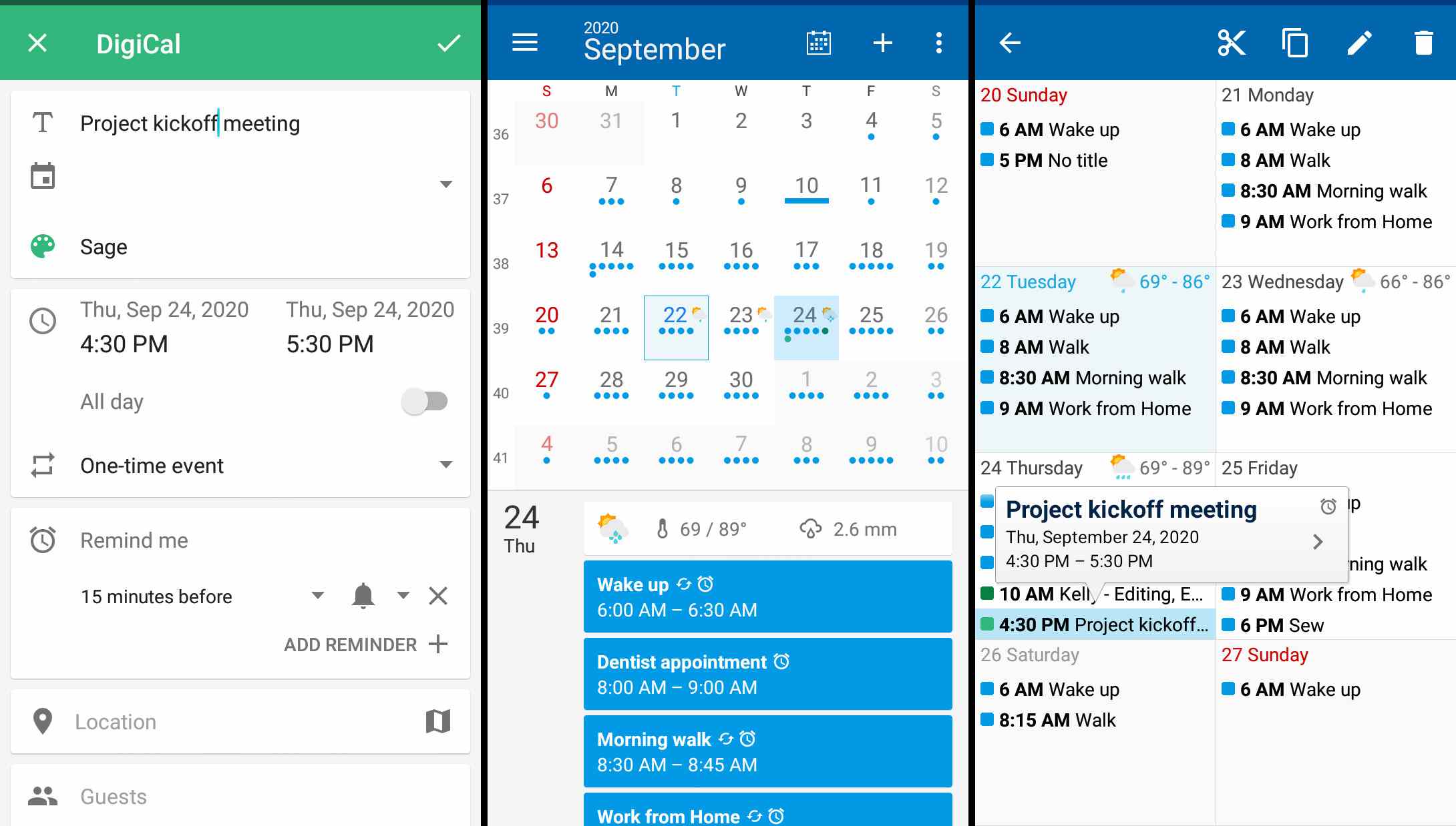 Crie eventos, visualize calendários e liste compromissos no DigiCal