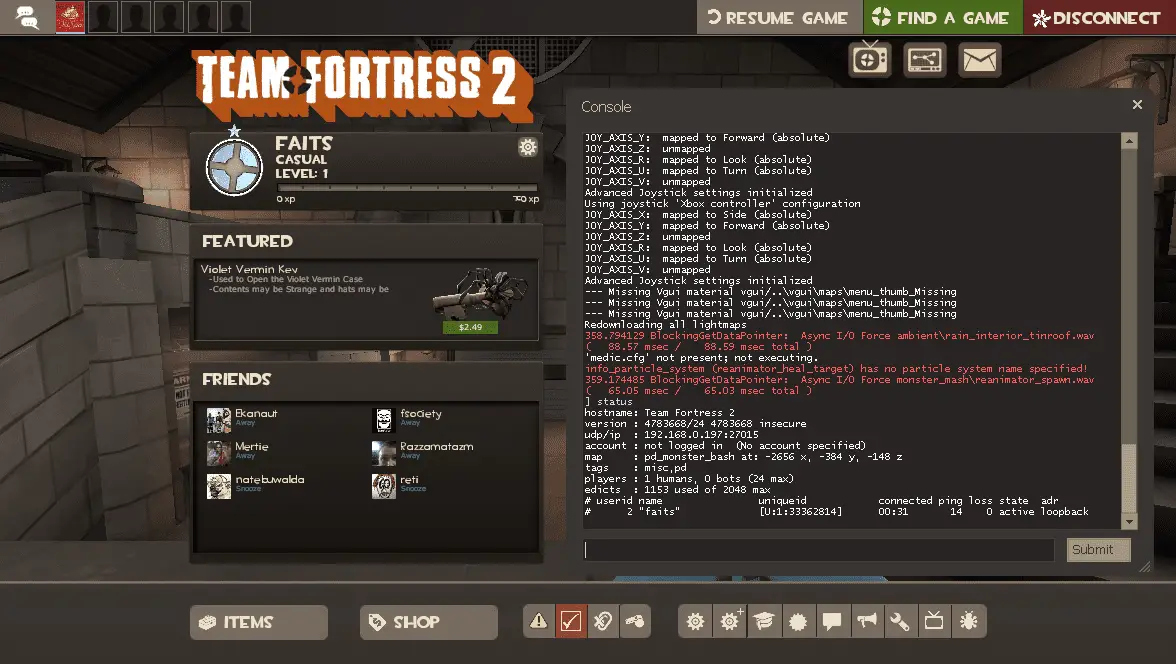Uma captura de tela de como encontrar um SteamID usando o console TF2.