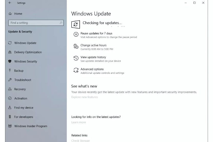 Verifique se há atualizações do Windows nas configurações do Windows.