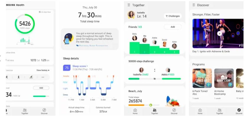 Aplicativo Samsung Health para rastreamento de etapas