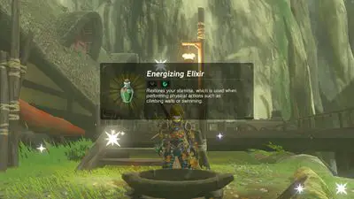 Uma captura de tela da criação de um elixir em Legend of Zelda: Breath of the Wild