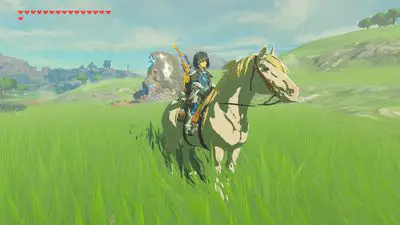 Riding the Royal White Stallion em Zelda: Breath of the Wild.