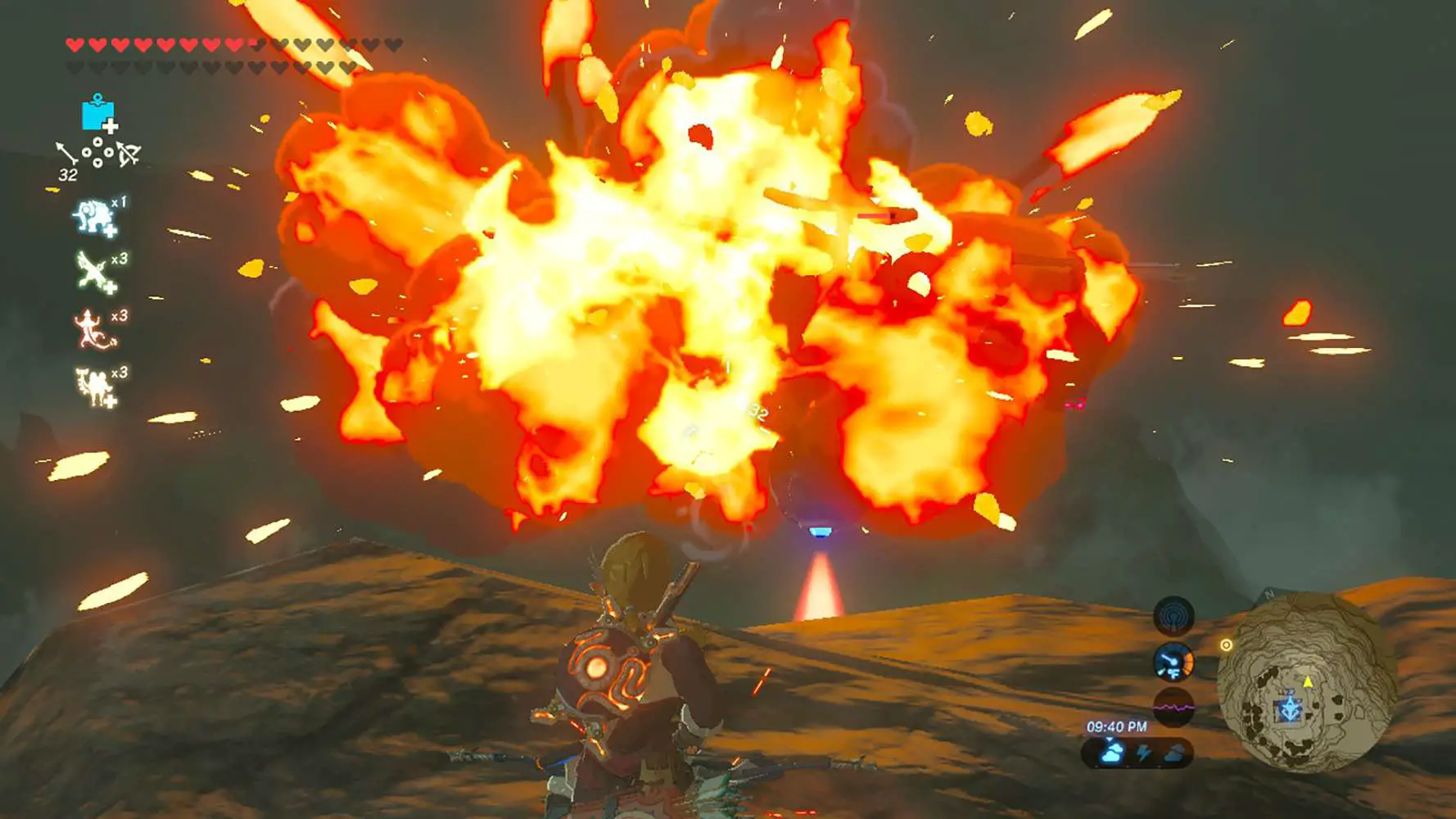 Captura de tela de Zelda: Breath of the Wild usando uma seta de bomba em um Guardian