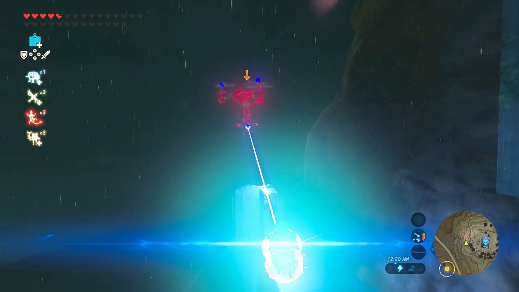 Captura de tela de Zelda: Breath of the Wild usando um escudo para refletir um laser