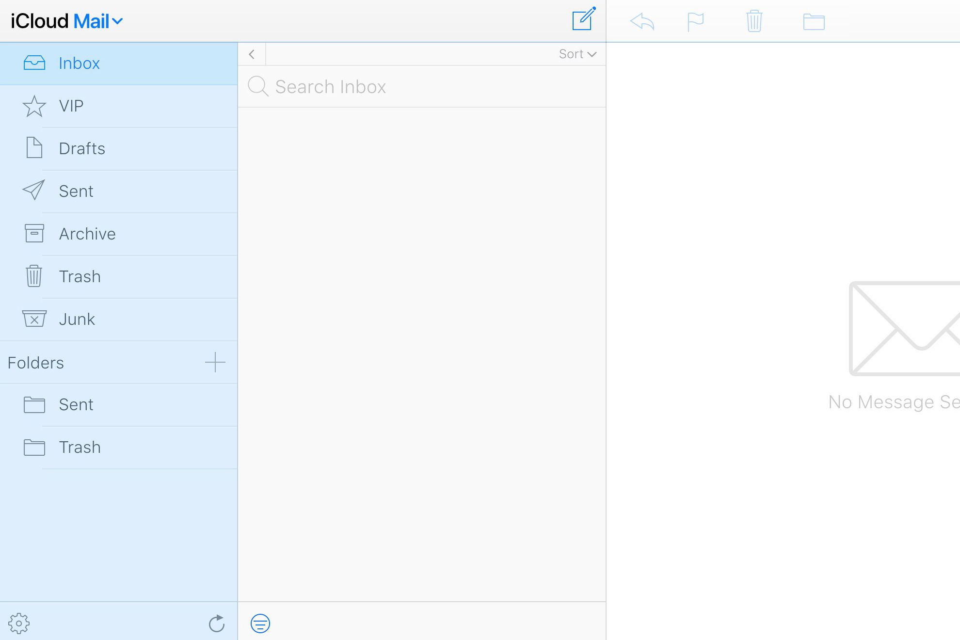 Interface principal do iCloud Mail