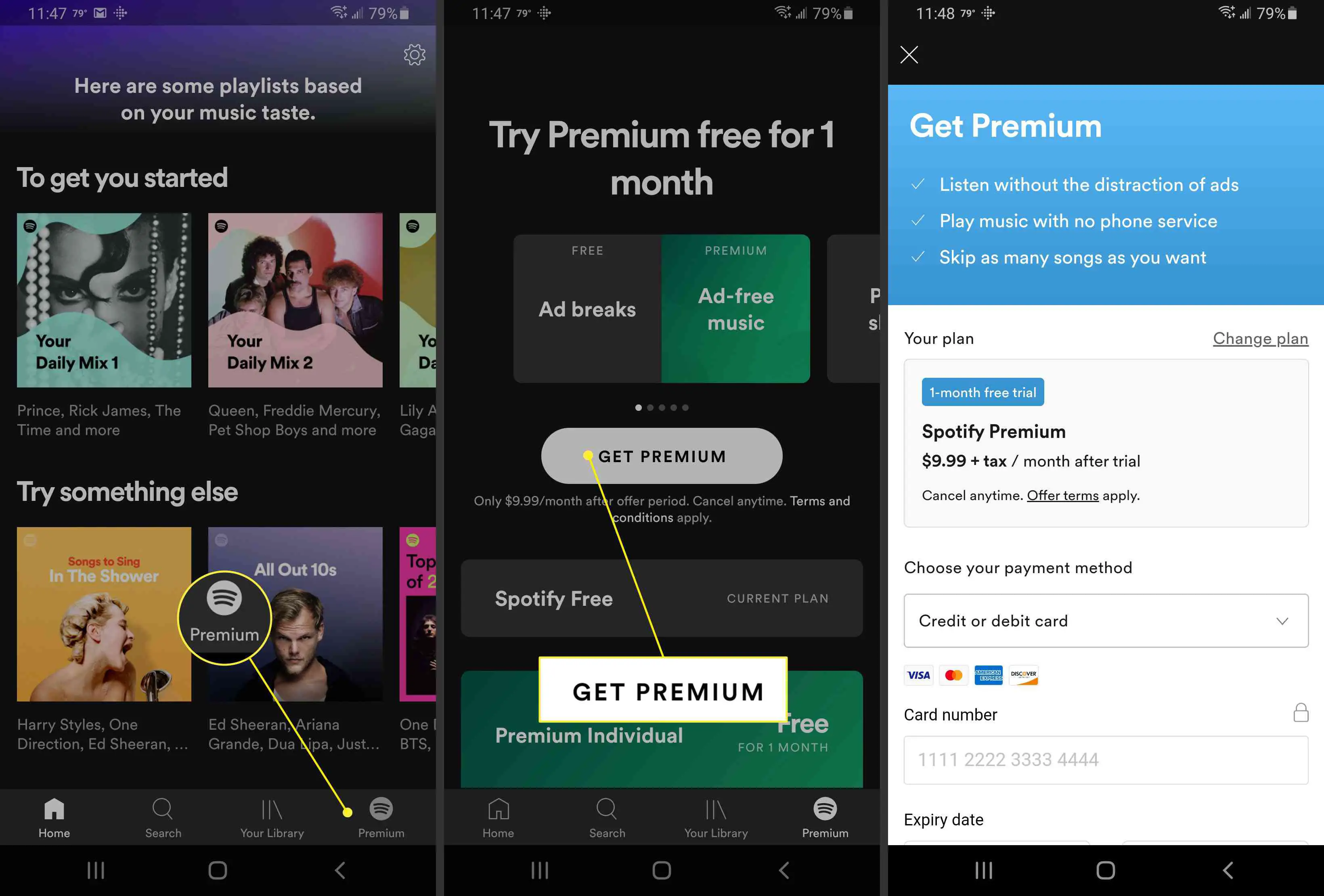 Inscrevendo-se no Spotify Premium no Android.