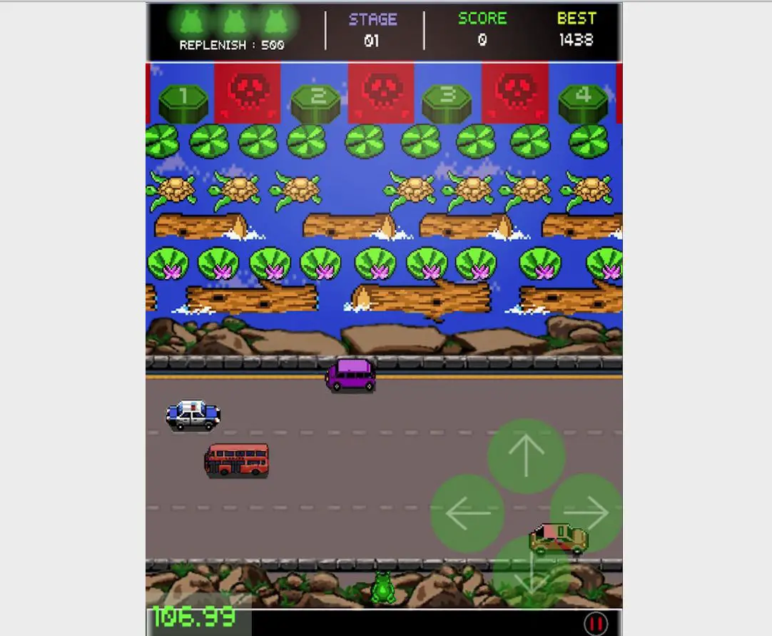 Jogo clássico de arcade Frogger no iOS