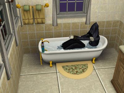 The Grim Reaper in a bathtub in The Sims 4