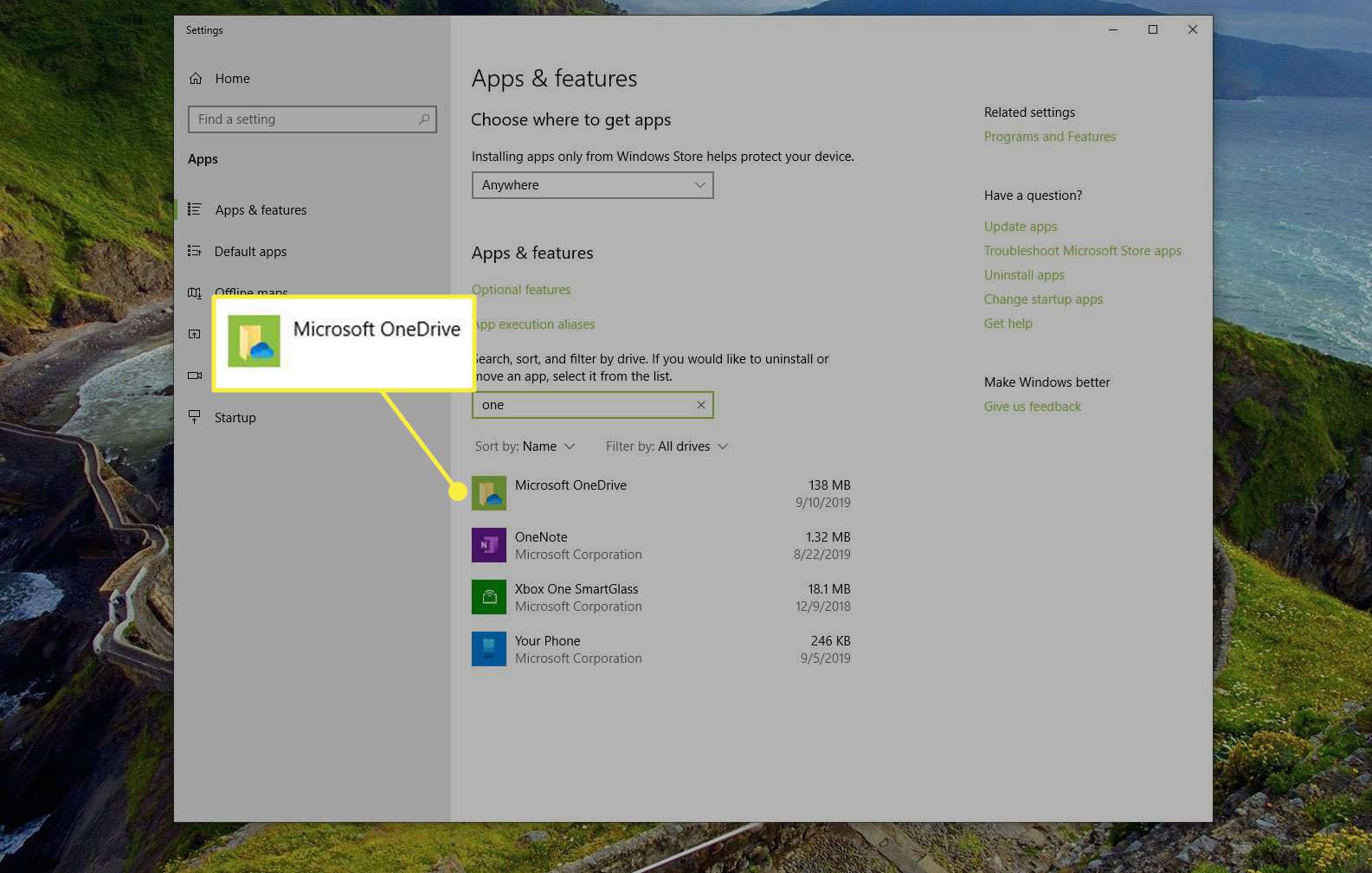 Microsoft OneDrive em aplicativos e recursos