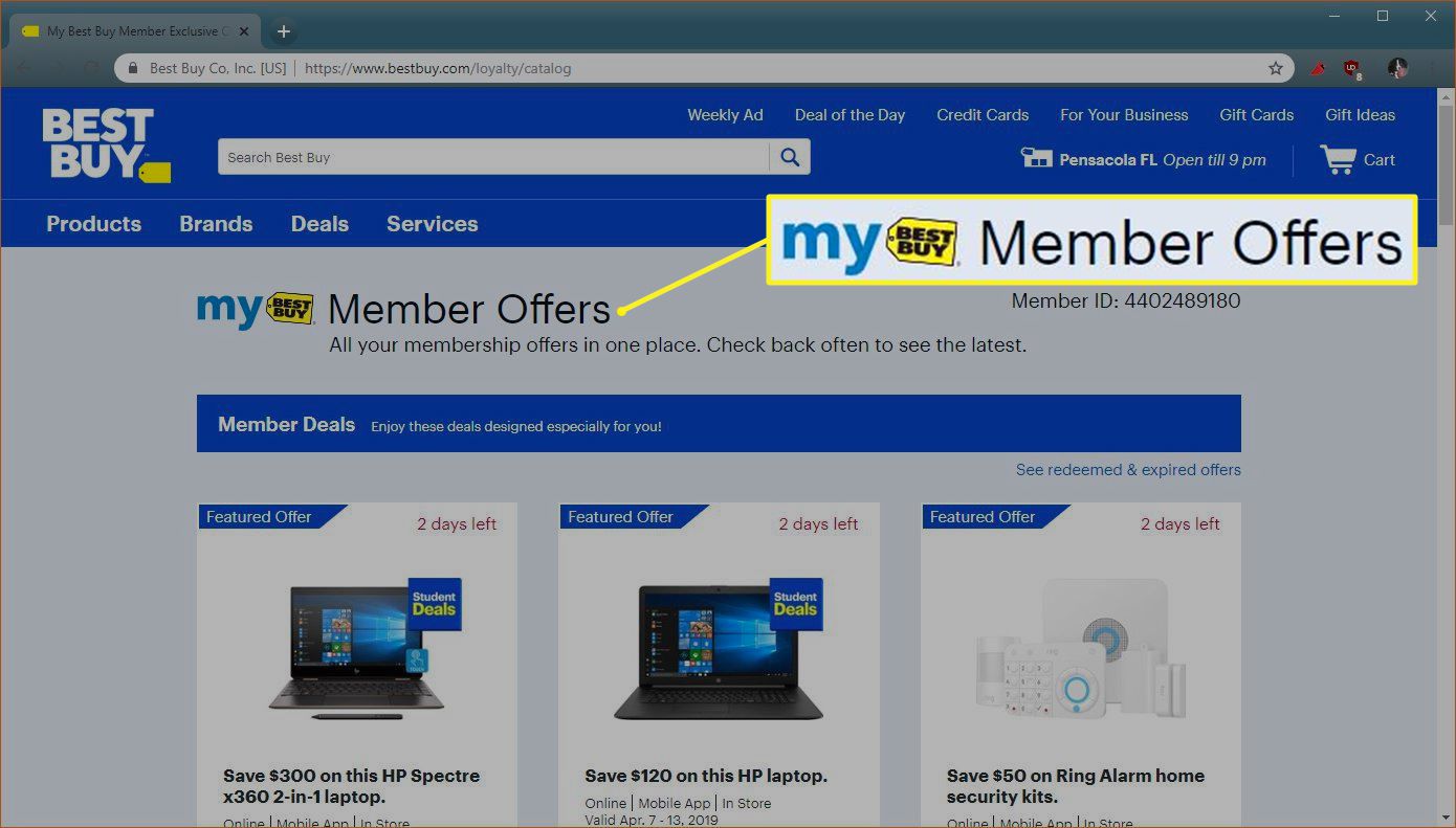Uma captura de tela do site Best Buy Member Offer