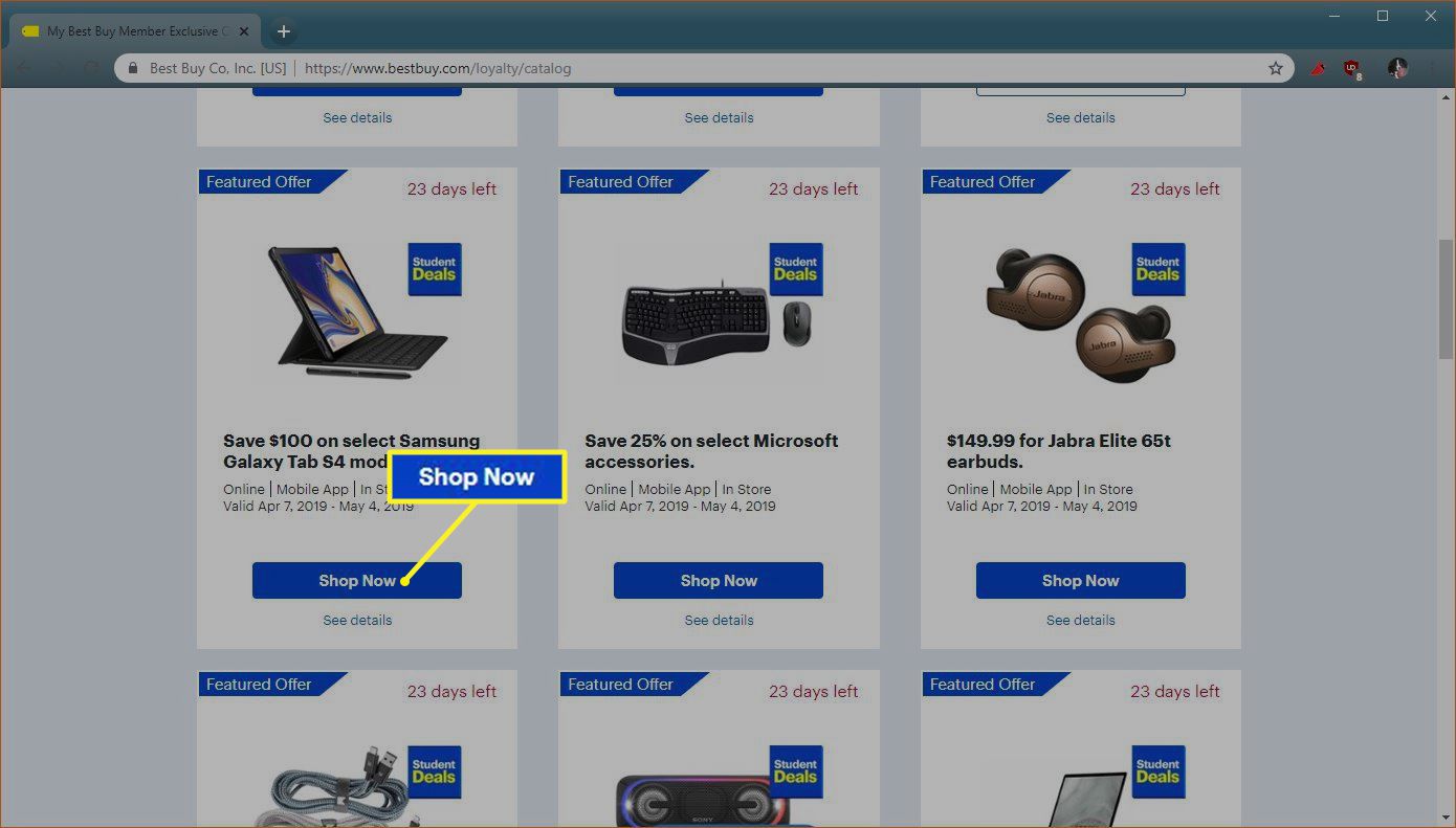 Uma captura de tela do site de descontos para estudantes da Best Buy.