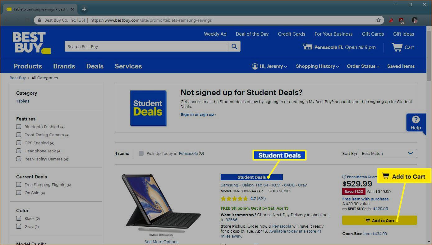 Uma captura de tela de uma oferta para estudantes da Best Buy.
