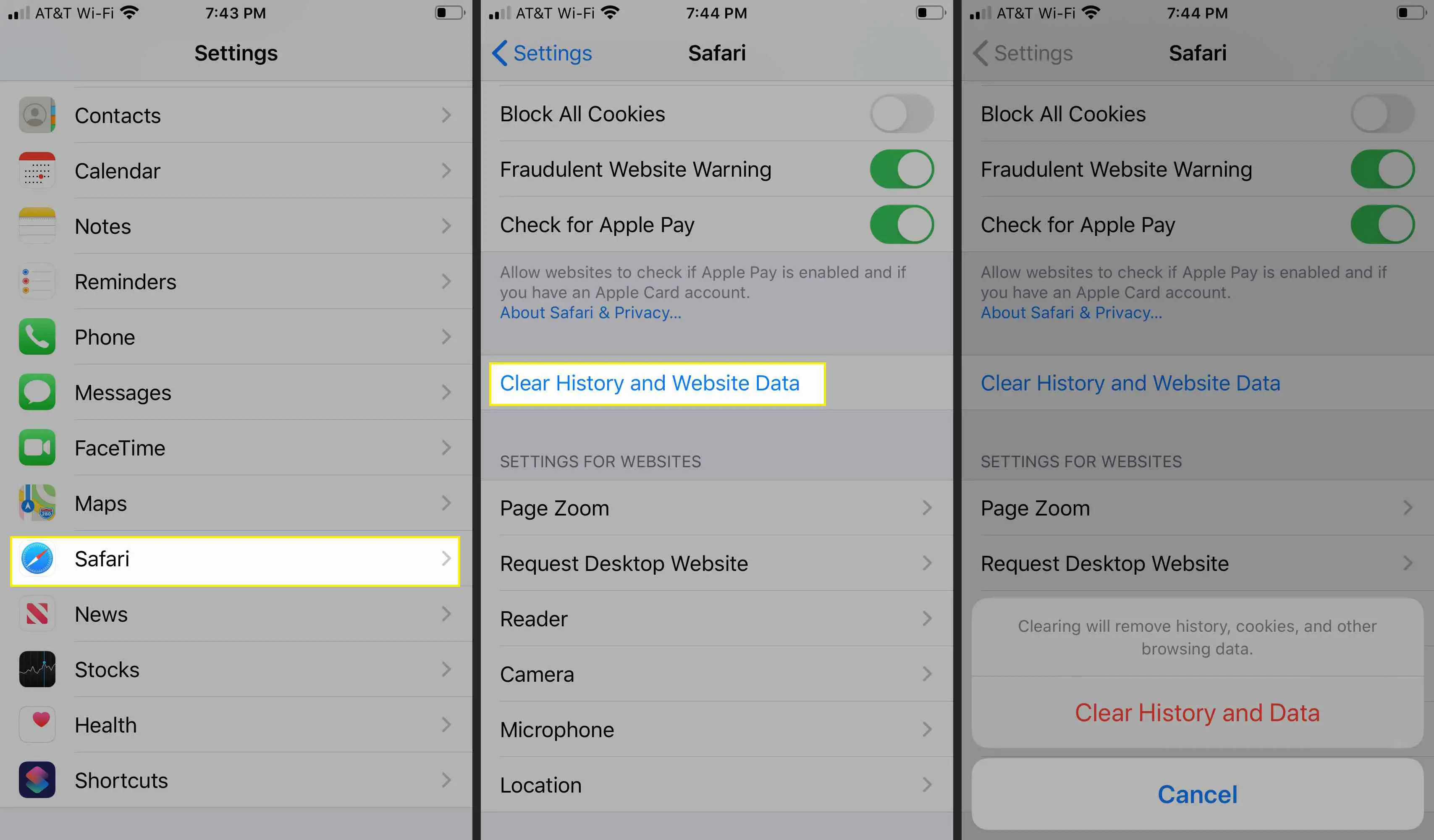 Limpar histórico e dados do site no Safari para iOS
