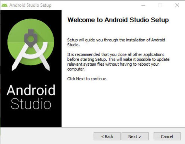 captura de tela da tela de configuração do Android Studio