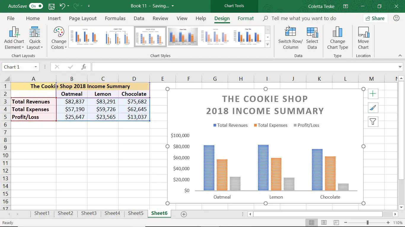 Uma captura de tela mostrando como alterar o estilo do gráfico no Excel