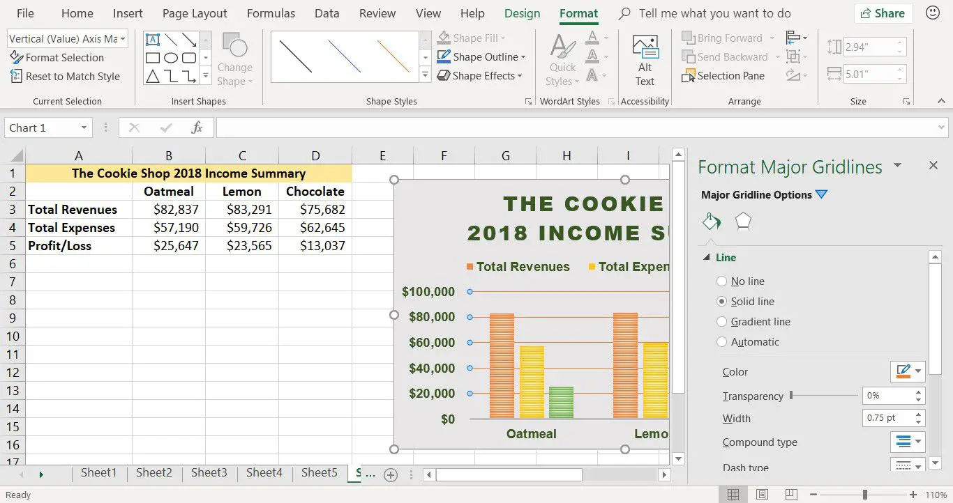 Uma captura de tela mostrando como alterar a cor das linhas de grade de um gráfico no Excel