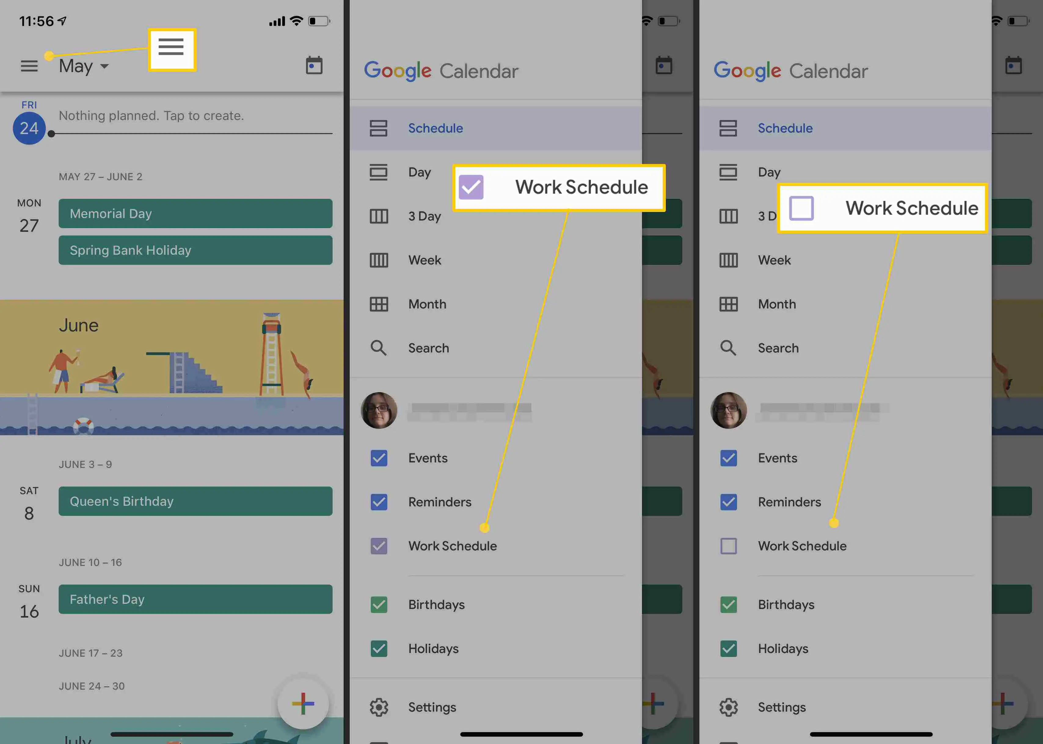 Aplicativo Google Agenda e como ocultar calendários