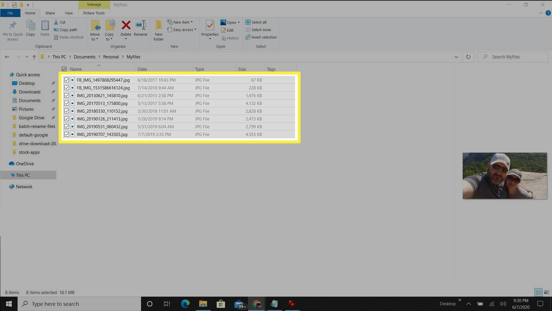 Captura de tela da seleção de todos os arquivos no File Explorer