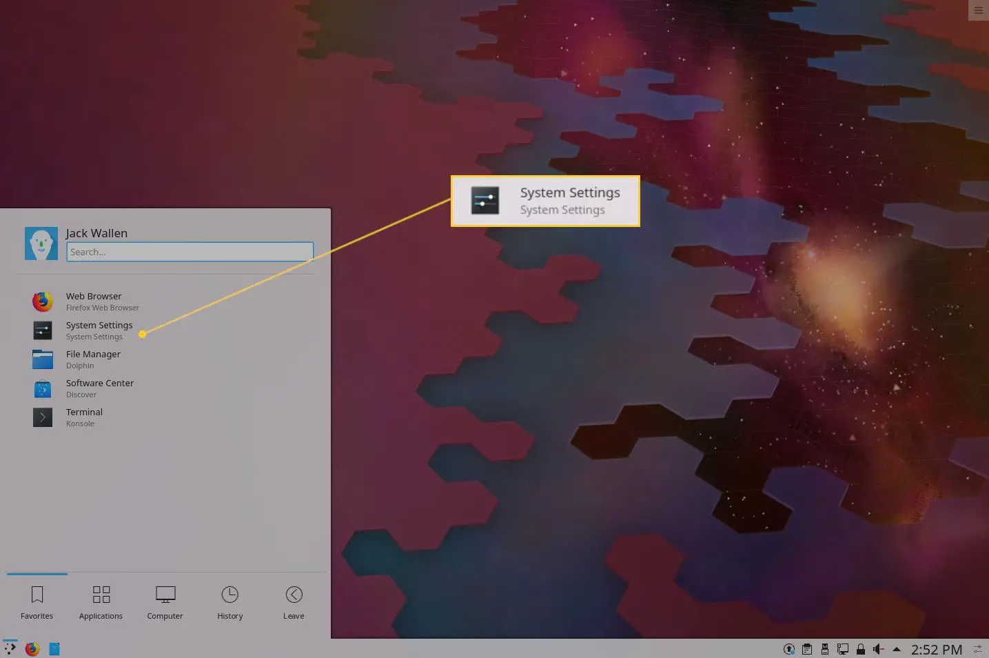 Entrada do menu Configurações do sistema KDE.