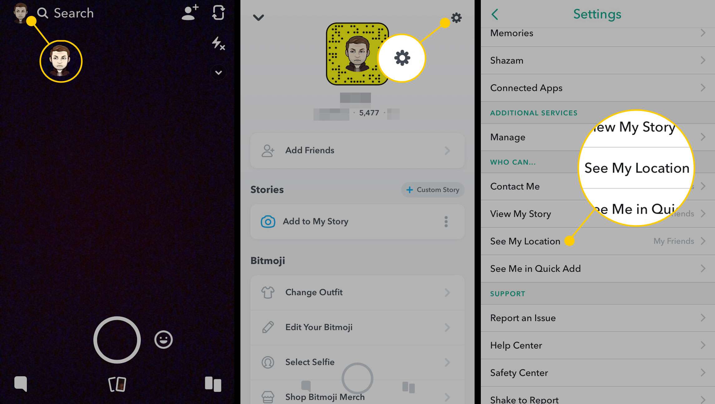 Configurações de localização no Snapchat para iPhone
