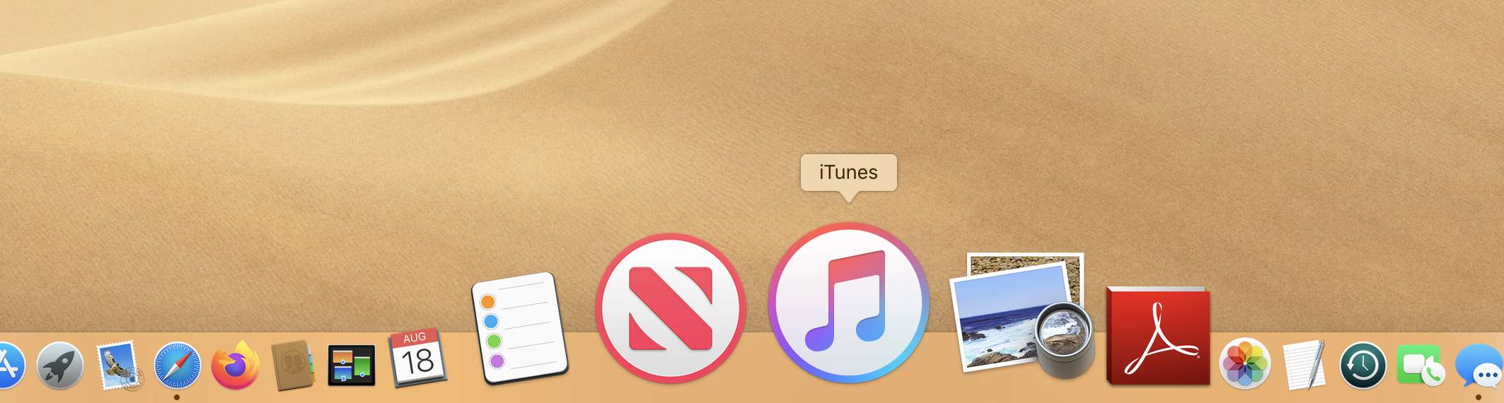 O Mac Dock com iTunes selecionado