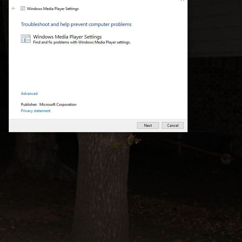Captura de tela do solucionador de problemas do Windows Media Player