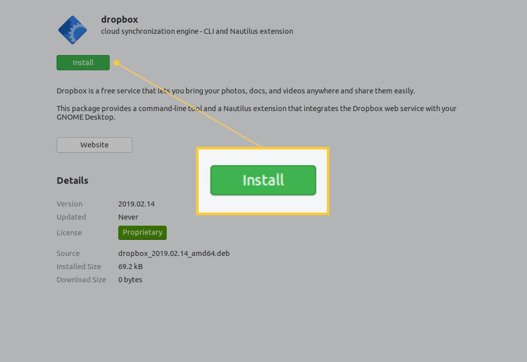 Captura de tela do botão Instalar no software GNOME.