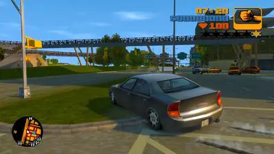 Um carro pula um meio-fio em GTA 3 Remastered