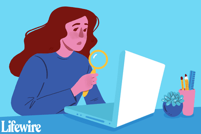 A ilustração de uma mulher procurando algo no computador