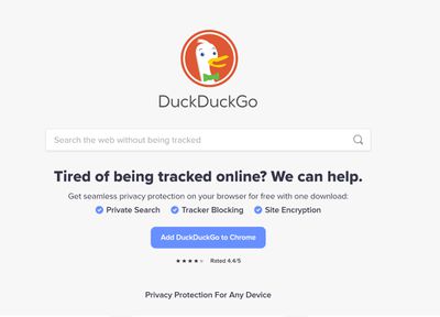 Página inicial do DuckDuckGo.