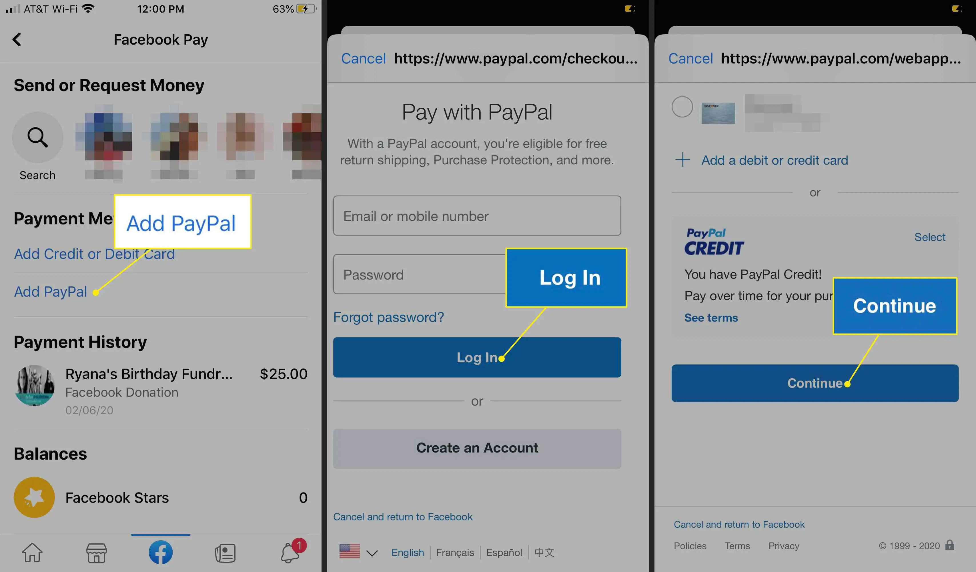 Adicionando uma conta do PayPal ao Messenger