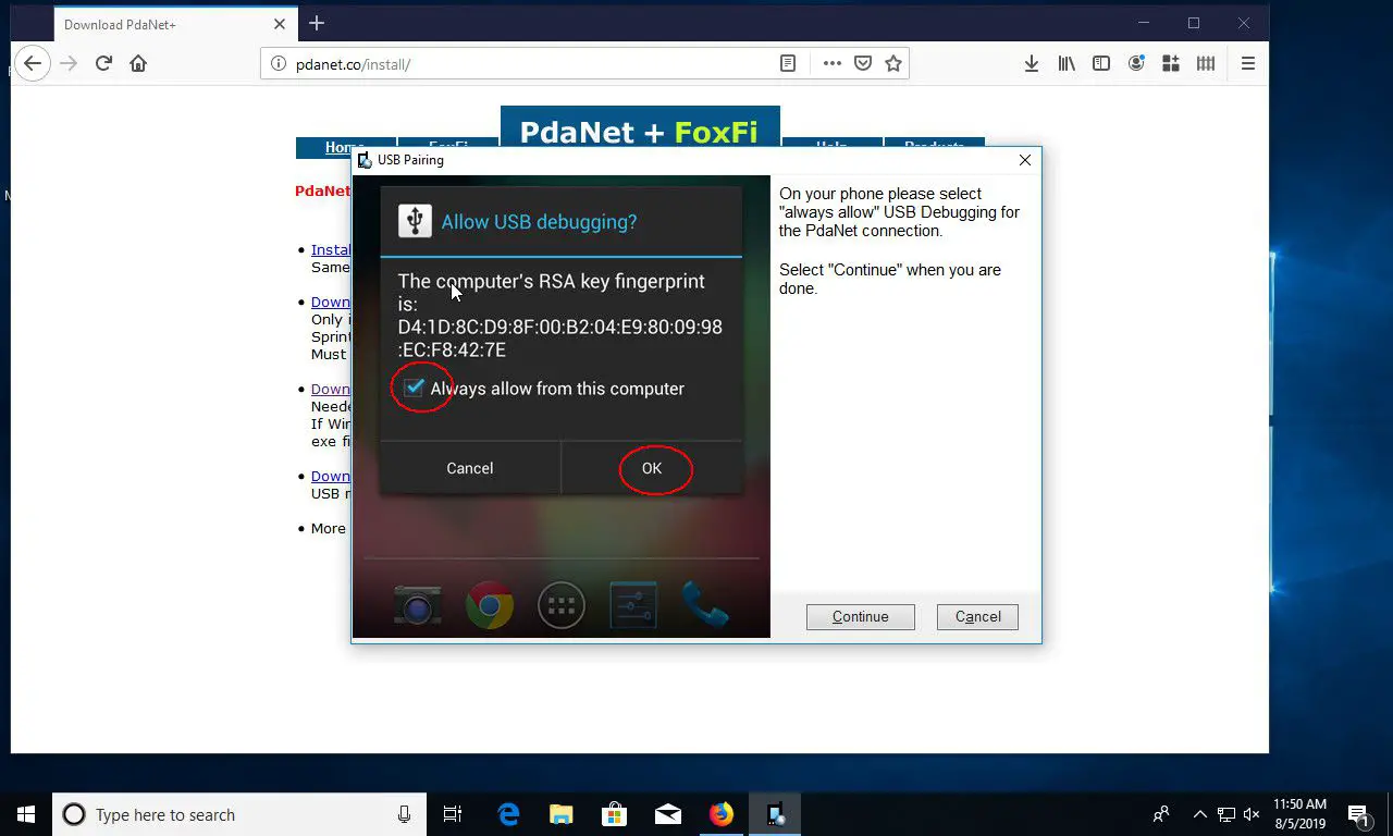 Windows 10 PdaNet + permite depuração