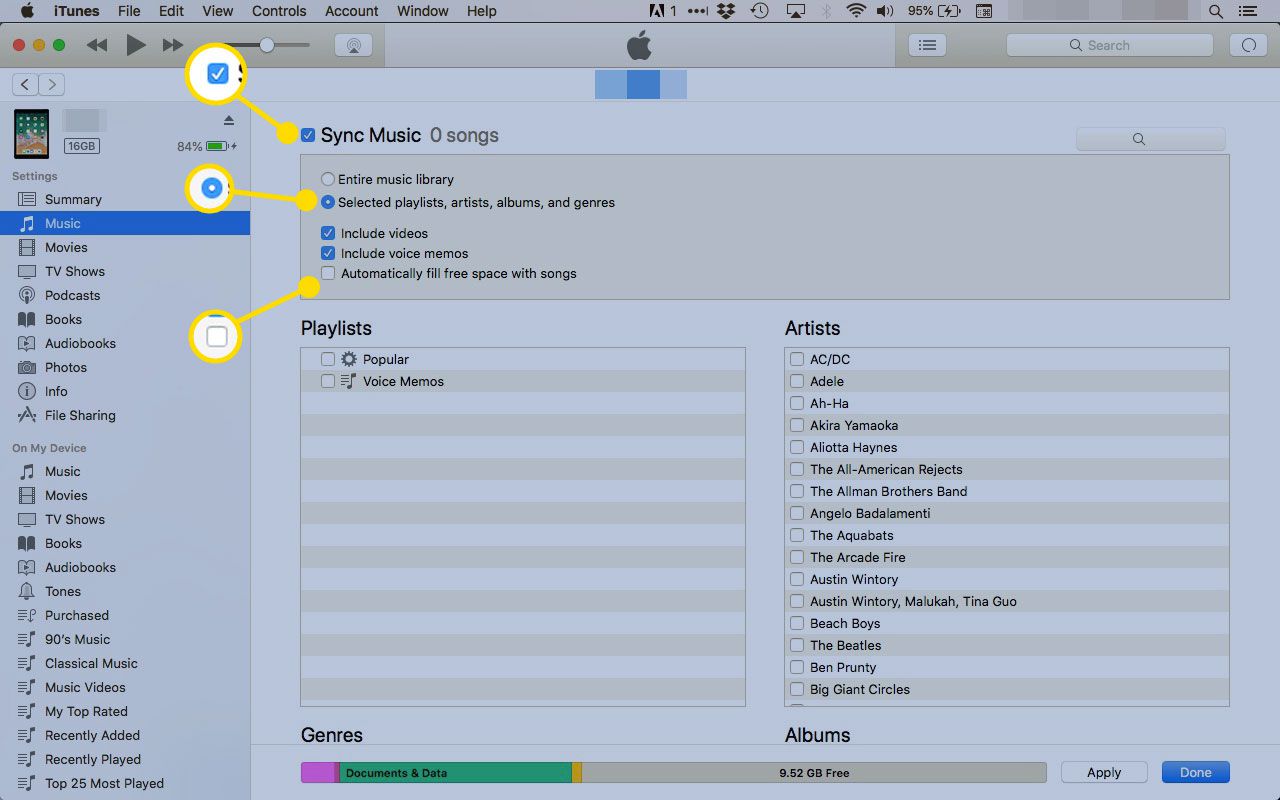 Sincronizar configurações de música para um iPad no iTunes