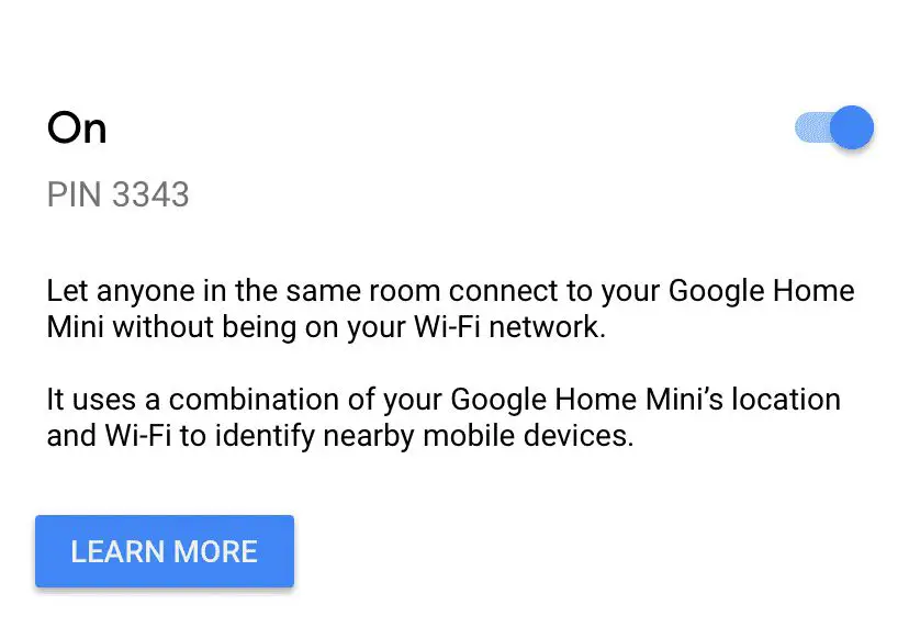Os aplicativos Google Home mostrando como ativar o PIN do modo visitante.