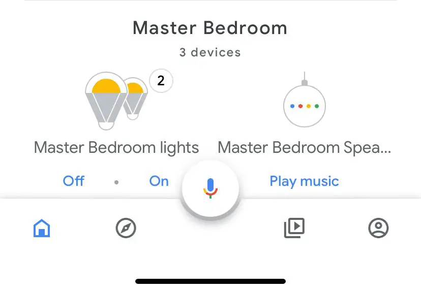 Aplicativo Google Home mostrando um dispositivo Google Home.