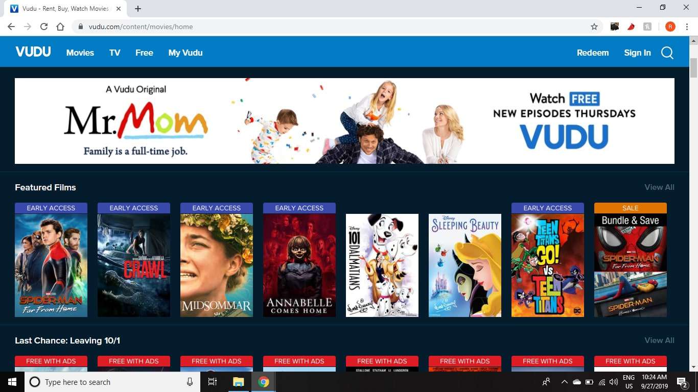 Vudu oferece os filmes mais recentes para alugar e uma seleção de programas originais gratuitos.
