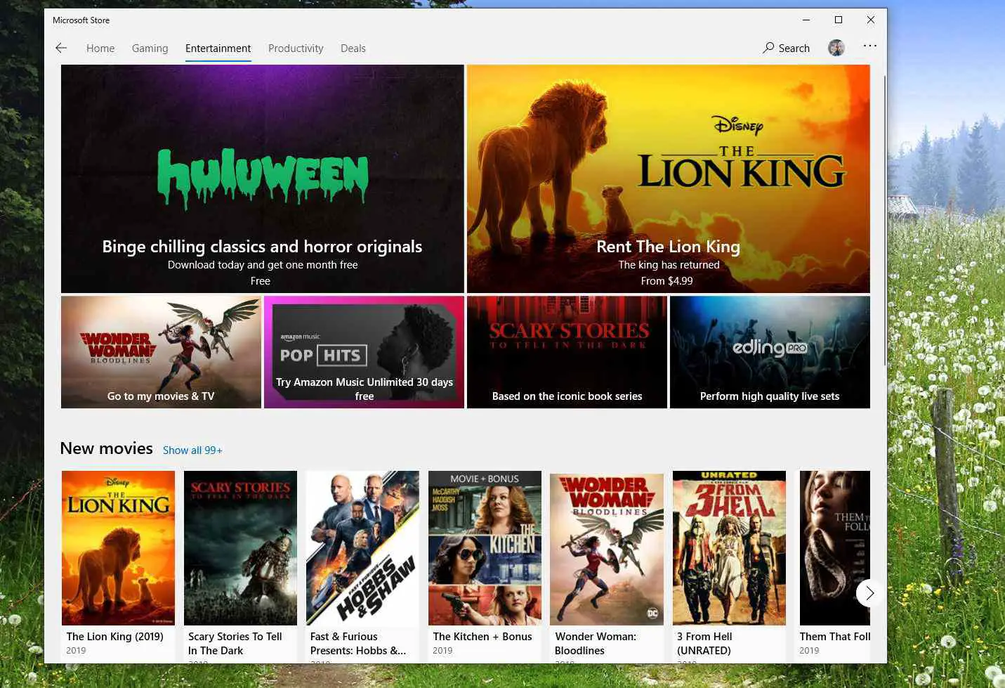 Captura de tela da categoria Entretenimento na Microsoft Store