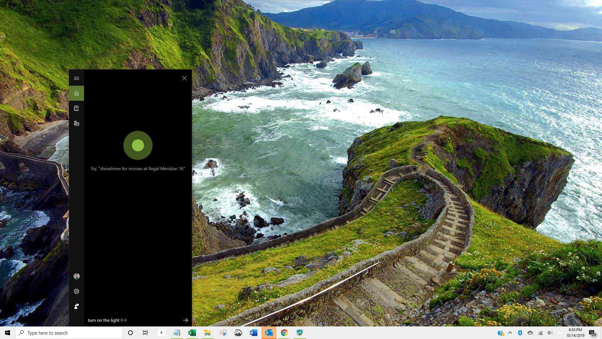 Captura de tela do comando "acender a luz" da Cortana