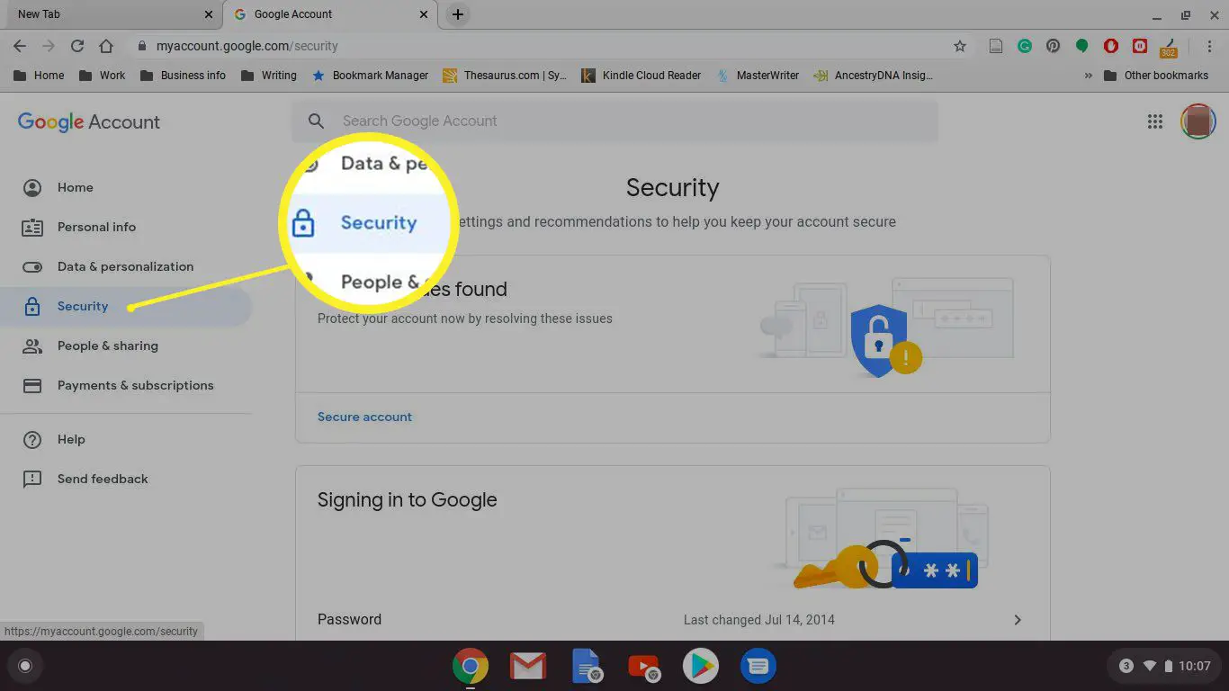 Página de segurança do Chrome