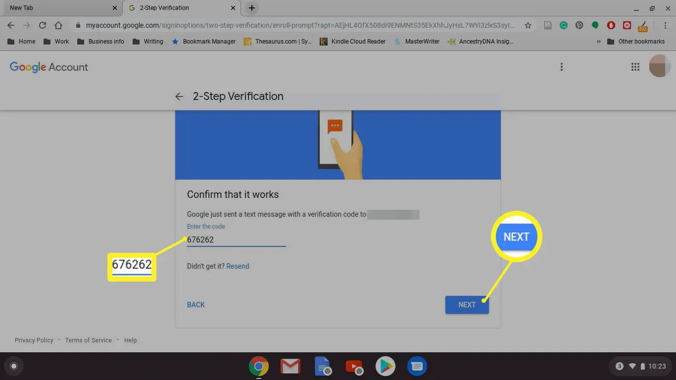 Inserir um código de verificação no Google Chrome para Chromebook